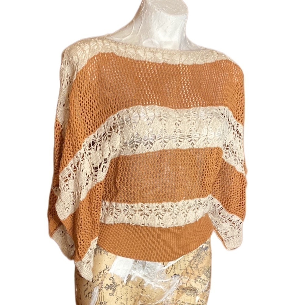 Kerisma Lightweight camel Creme open Knit Sweater Kimono Oversized sleeve M/L